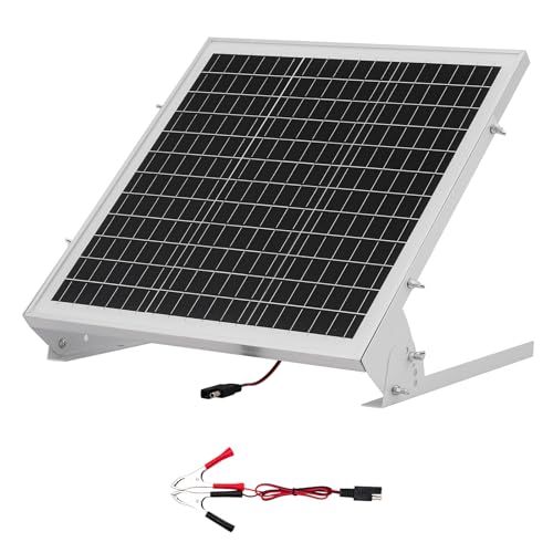 VEVOR 20W 12V Solar Battery Trickle Charger Maintainer, Mono Solar Panel Battery Charger with Built-in MPPT Controller & Adjustable Mount Bracket, IP65 Waterproof for Car Boat RV Trailer House Roof