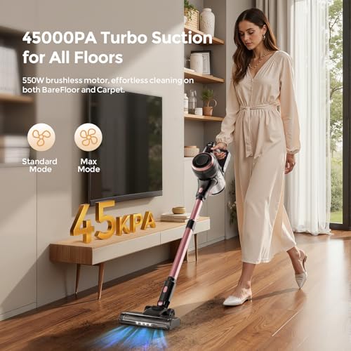 Image of Vazone S22 Cordless Vacuum Cleaners for Home, 6 in 1 Lightweight Stick Vacuum with 45KPa Powerful Suction, Self-Standing Vacuum Cleaners Rechargeable Cordless Vacuum for Pet Hair