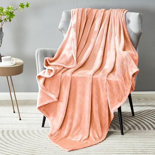 DREAMNINE Super Soft Fuzzy Fleece Throw Blanket for Couch Sofa 50 x 60 Decorative Solid Lightweight Velvet Blanket for Chair Cozy Accent Shaggy Micro Plush Flannel Blankets for Bedroom Dorm Peach