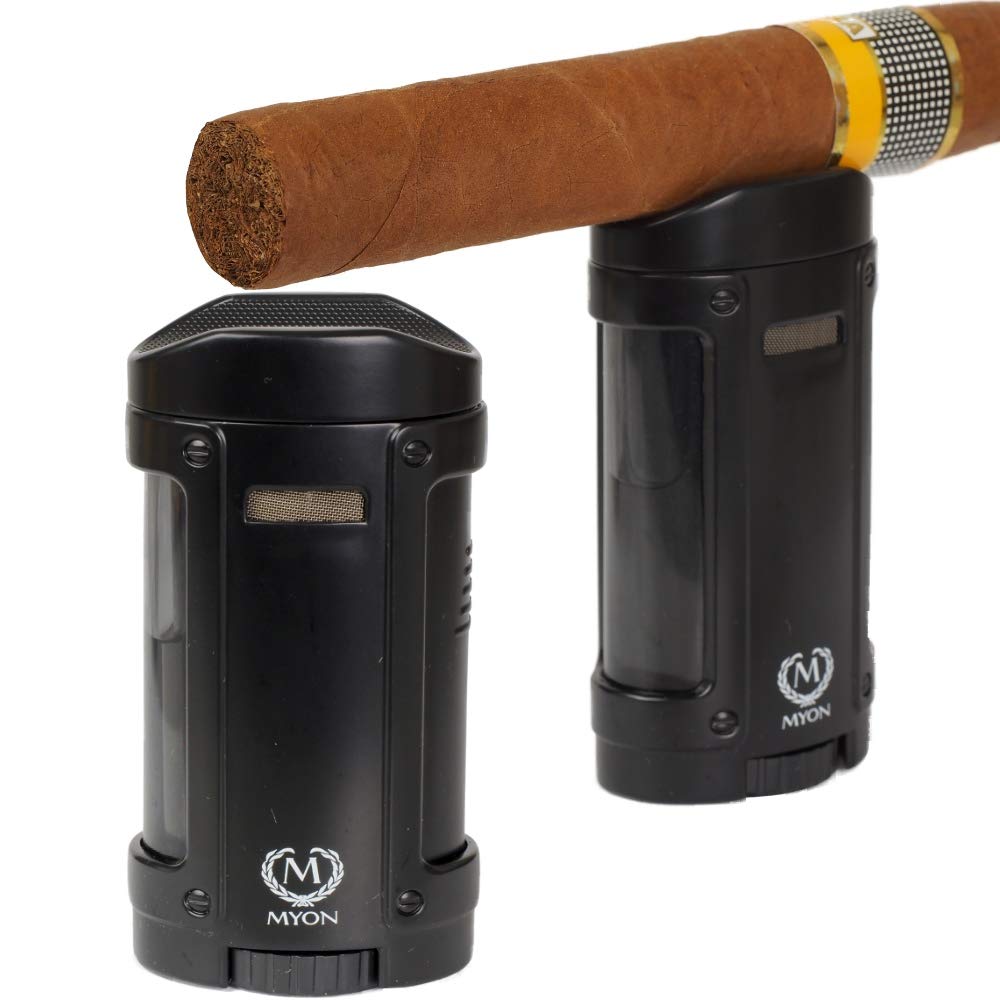 Myon Feuerzeug mit Zigarrenablage Quadro-Jet Black inkl. Lifestyle-Ambiente Tastingbogen