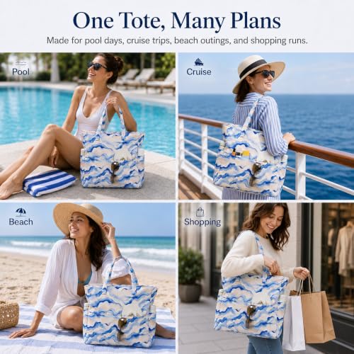 Image of LEDAOU Beach Bag Waterproof Sandproof Women Beach Tote Pool Bag with Zipper for Swim Gym Grocery Travel with Wet Pocket | Sandproof