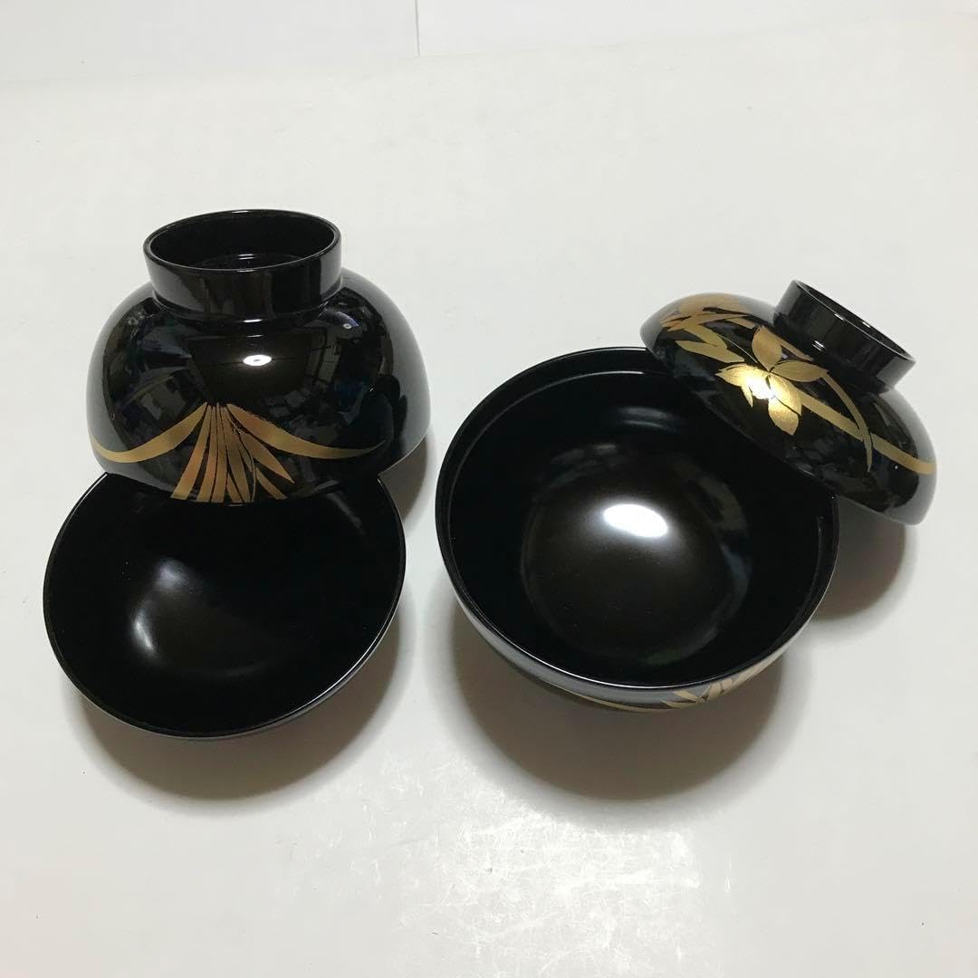 特選 会津塗り お吸い物椀 蓋付き 5客 漆器 梅模様 桐箱（最終