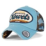 ililily Howel's Camouflage Baseball Mesh Cap Distressed Vintage Trucker Hat, Sky Blue