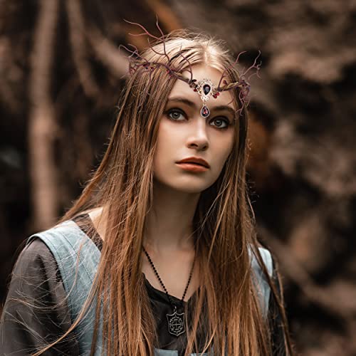 Mostory Elf Flower Headpiece Fairy Floral Diademas With Crystal Pendant Handmade Bridal Garland Crown V-Shape Headband For Cosplay Wedding Photoshoot Party #TOP1