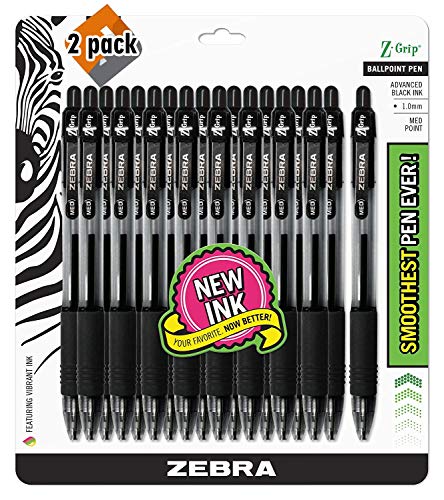 Zebra Pen Z-Grip Retractable Ballpoint Pen, Medium Point, 1.0mm, Black Ink, 18-Count - 2 Pack