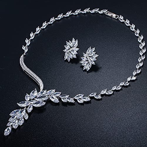 Conjuntos de joyas para novias con collar de zirconia cúbica pavimentada y flores 6