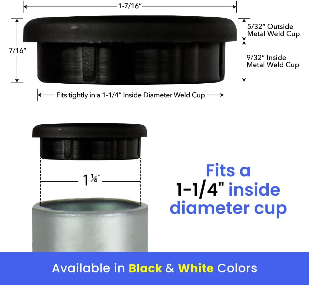 Premium Heavy-Duty Wrought Iron Chair Glides – Fits 1-1/4" Inside Diameter, Round Plastic Chair Leg Floor Protectors for Patio Furniture, Pack of 16, Black