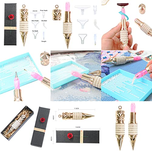 Diamond Painting Nib Point Drill Pen 5D Diy Diamond Painting Point Drill Pen Tool Kit With 6 Replacement Nibs For Diy Painting Crafts, Rotating To Hide Tip, Premium Gift Box Packaging (Rose Gold) #TOP5