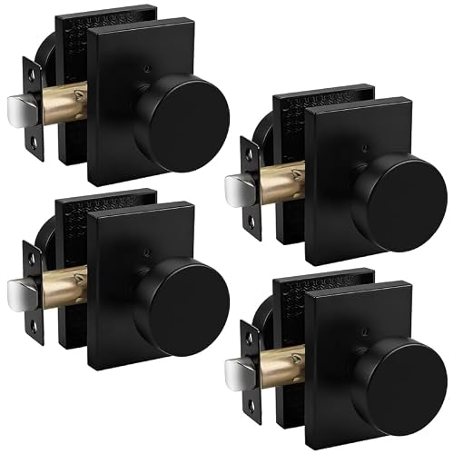 Probrico Black Bedroom Door Locks, Black Square Door Knobs Interior, Privacy Door Knobs with Lock, 4 Pack