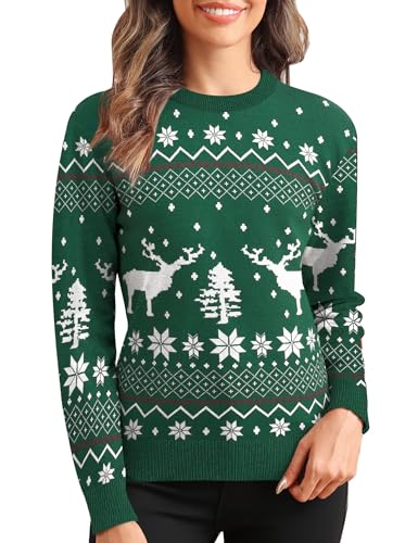 LecGee Christmas Sweater Couple Roundneck Reindeer Snowflakes Ugly Long Sleeve Knitted Sweater Pullover Slim Fit Men Women3