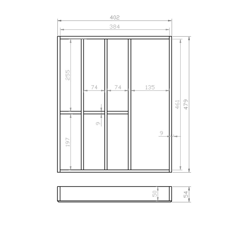 Besteckeinsatz EICHE 50er Schubl. B 402 x T 479 mm passend für Grass Nova 19 mm Schubladen