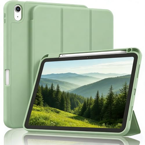 DJYILUF Case for iPad (A16) 11th/10th Generation 11-Inch 2025/10.9-Inch 2022 Shockproof Case with Pencil Holder Smart Cover with Soft TPU Back Auto Wake/Sleep Function Matcha Green