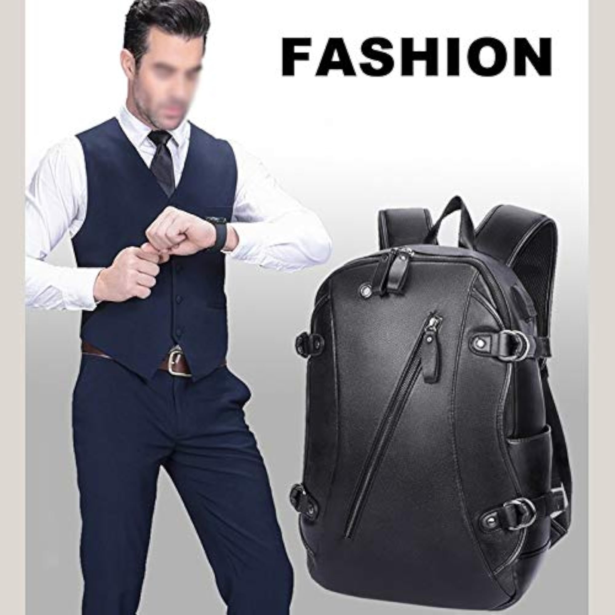 Men's Multifunctional Waterproof PU Leather Backpack
