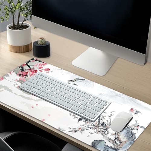 Image of Cherry Blossom Sakura Gaming Mouse Pad 31.5x11.8inch with Stitched Edges Extended Waterproof Desk Pads Non-Slip Rubber Base Large Keyboard Mat Computer Gaming Mousepad for Work /Office /Home (Ten)