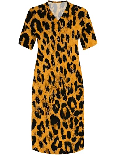 Image of Plus Size Maxi Dress for Women Short Sleeve V Neck Casual Loose Sundress with Pockets