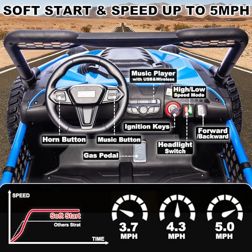 Image of NEWQIDA XXL 24V 2-Seater Kids UTV Ride on Toys for Big Kids with Remote Control, 4WD Off-Road Electric Ride On Car w /22″ Spacious Seat, Metal Frame, Spring Suspensions, EVA Rubber Tires, Music, Blue