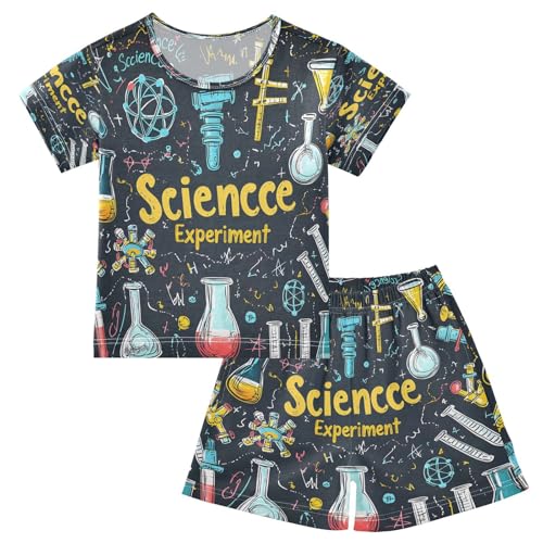 ALAZA Science Physics Blue Pajamas Set Short Sleeve Cotton Sleepwear Summer Pjs 2 Piece 5-14Y
