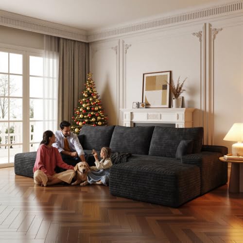 Image of Boneless Couch, Modular Sectional Couches for Living Room, U-Shaped Cloud Couch Sofa with Deep Seat, Fluffy Corduroy Upholstered Corner Sofa