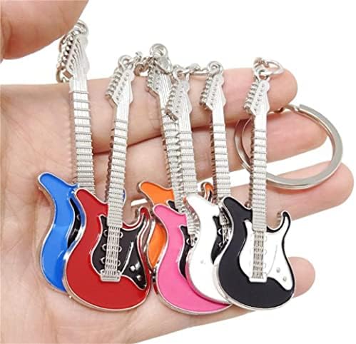 chichengnian Guitar Key chain Metal 6 colour KeyChain Cute Musical Instrument Key Ring Alloy Guitar Key Holder Mini Bass Keyring For Man Women Party Gift