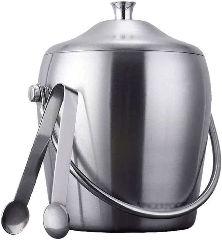 Ice Bucket 1.2L Stainless Steel Double-Wall Insulation Ice Bucket Ice Bucket for Cocktail Bar Including Ice Bucket Tongs Lid