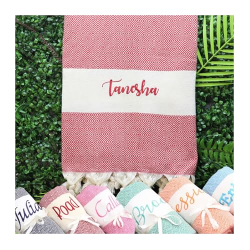 cappacodia bazaar Personalized Beach Towel, Bridesmaid Gifts, Personalized Gifts, Bachelorette Party Favor, Wedding Gift Idea (Red)