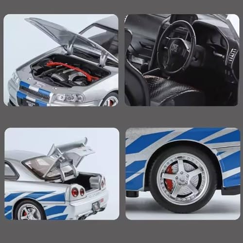 Image of 1:24 Skyliner Toy Car SKyliner Model Diecast Metal Cars Light Sound Pull Back Openable Door Cars for Kids