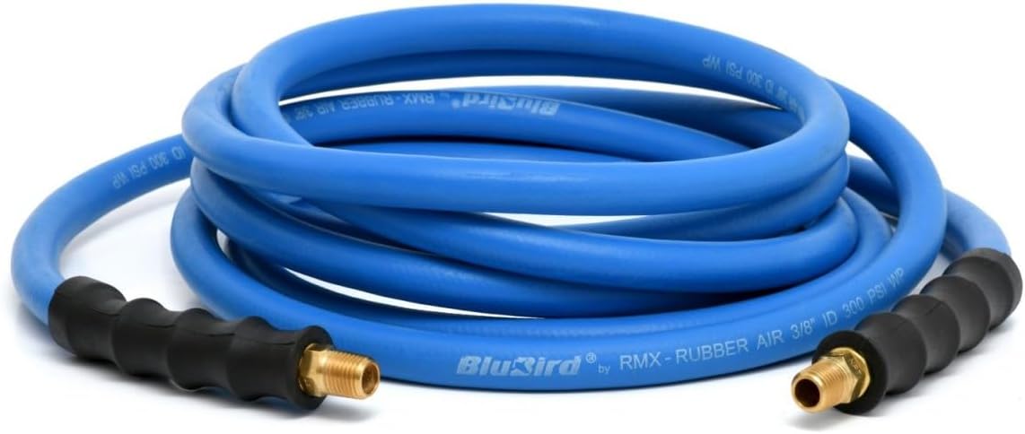 BLUBIRD BB3835 3/8" x 35' Rubber Air Hose, 100% Rubber, Lightest, Strongest, Most Flexible, 300 PSI, 50F to 190F Degrees, Ozone Resistant, High Strength Polyester Braided