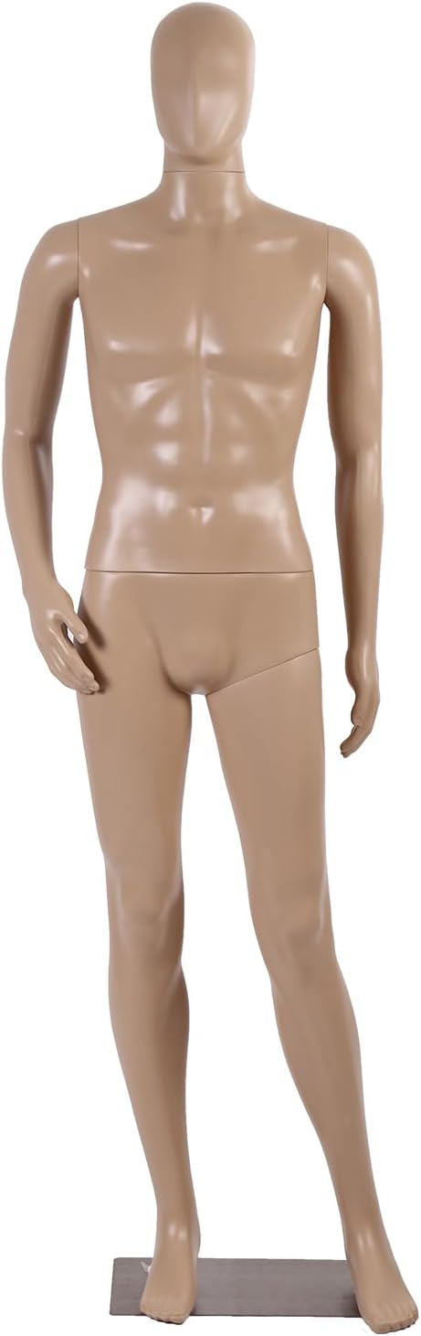 Male Mannequin, 73" Full Body Adjustable Poseable Dummy with Detachable Torso & Movable Head, Realistic Adult Display Model on Metal Stand (Nude)