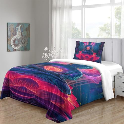 Housse de couette Bouddha 3D 135x200 parure de lit zen en microfibre