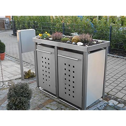 Mülltonnenbox aus Edelstahl mit Edelstahlpfosten Cover