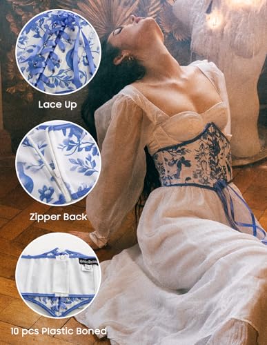 Image of Scarlet Darkness Corset Belt for Women Floral Lace Up Boned Underbust Corset Waist Belts Floral Blue Bird 6