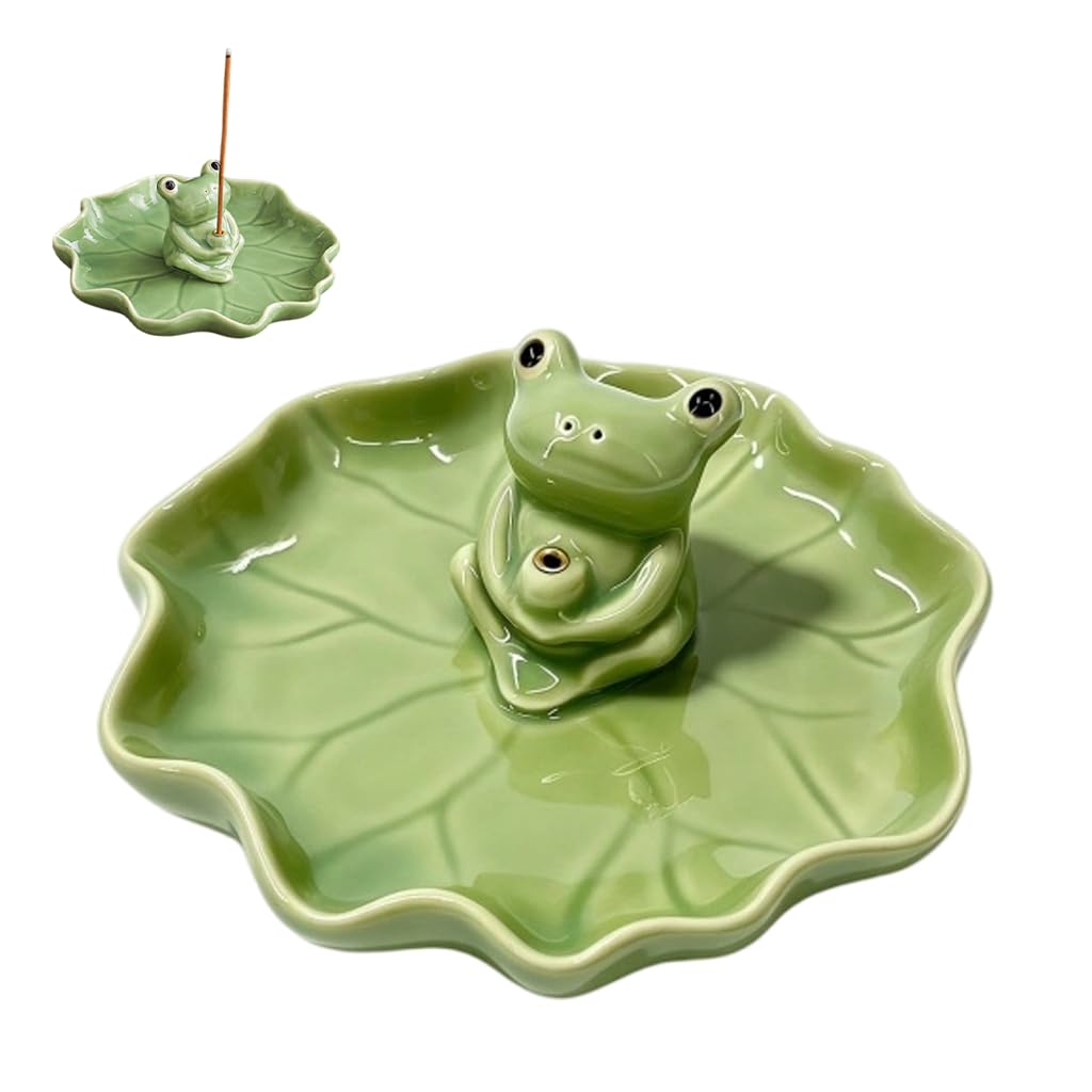 Handmade Ceramic Frog Incense Holder Lotus Leaf Tray Home Decor