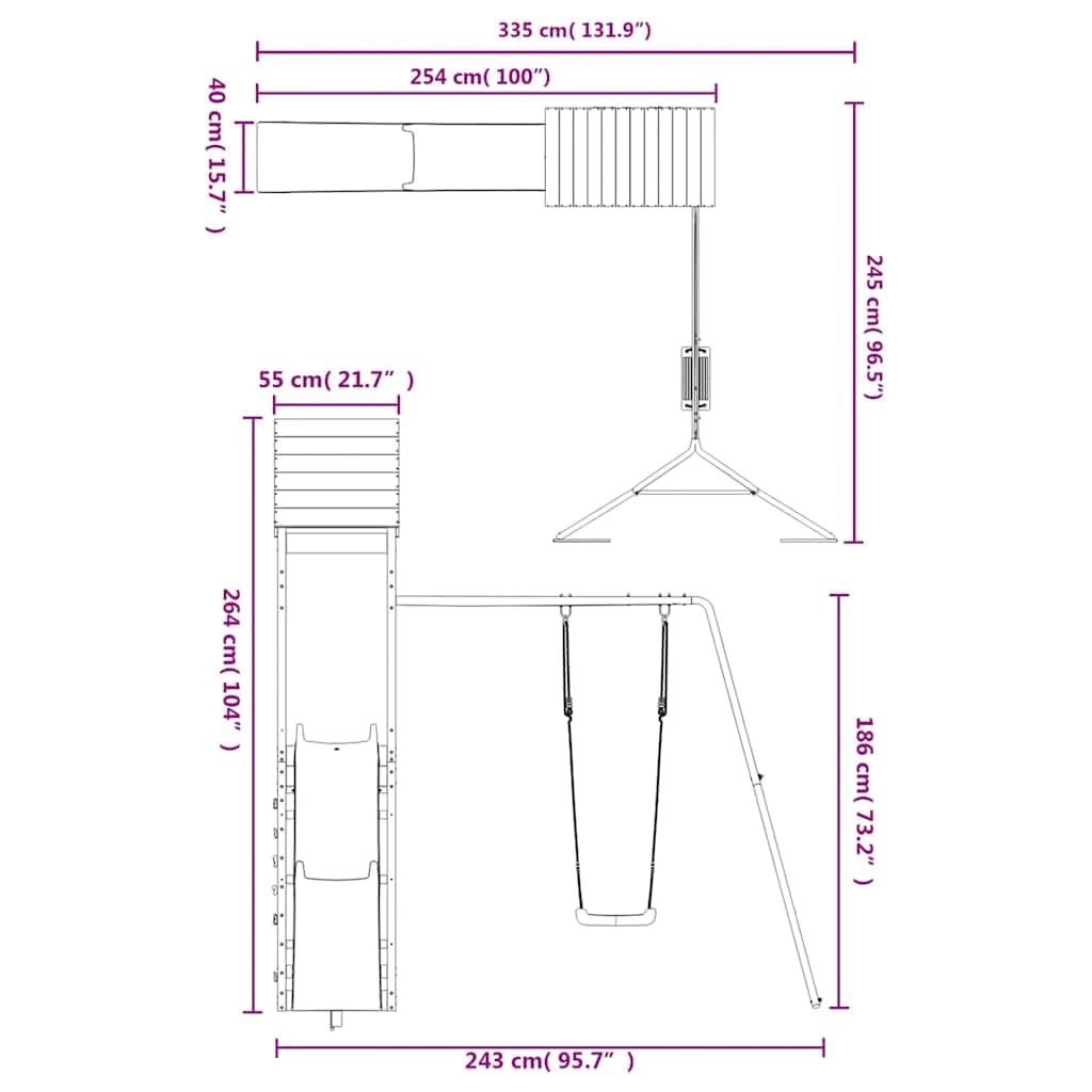 Torre da gioco in legno massiccio Douglasie con altalena, scivolo ondulato e sabbiera, struttura da arrampicata per giardino e esterni, parco giochi sicuro per bambini e neonati