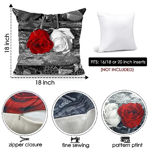 Okasion BKML59Q Set Of 4 18X18 Flower Throw Pillow Covers Red Rose Gray Black Decorative Pillow Covers Couch Bed Sofa Floral Square Pillow Cover Red Black Linen Farmhouse Pillow Case Spring Summer  thumb #5