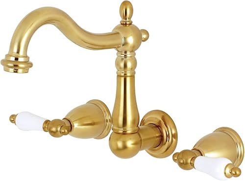 Kingston Brass KS1257PL Grifo de baño de montaje en pared central de 8 pulgadas, latón cepillado