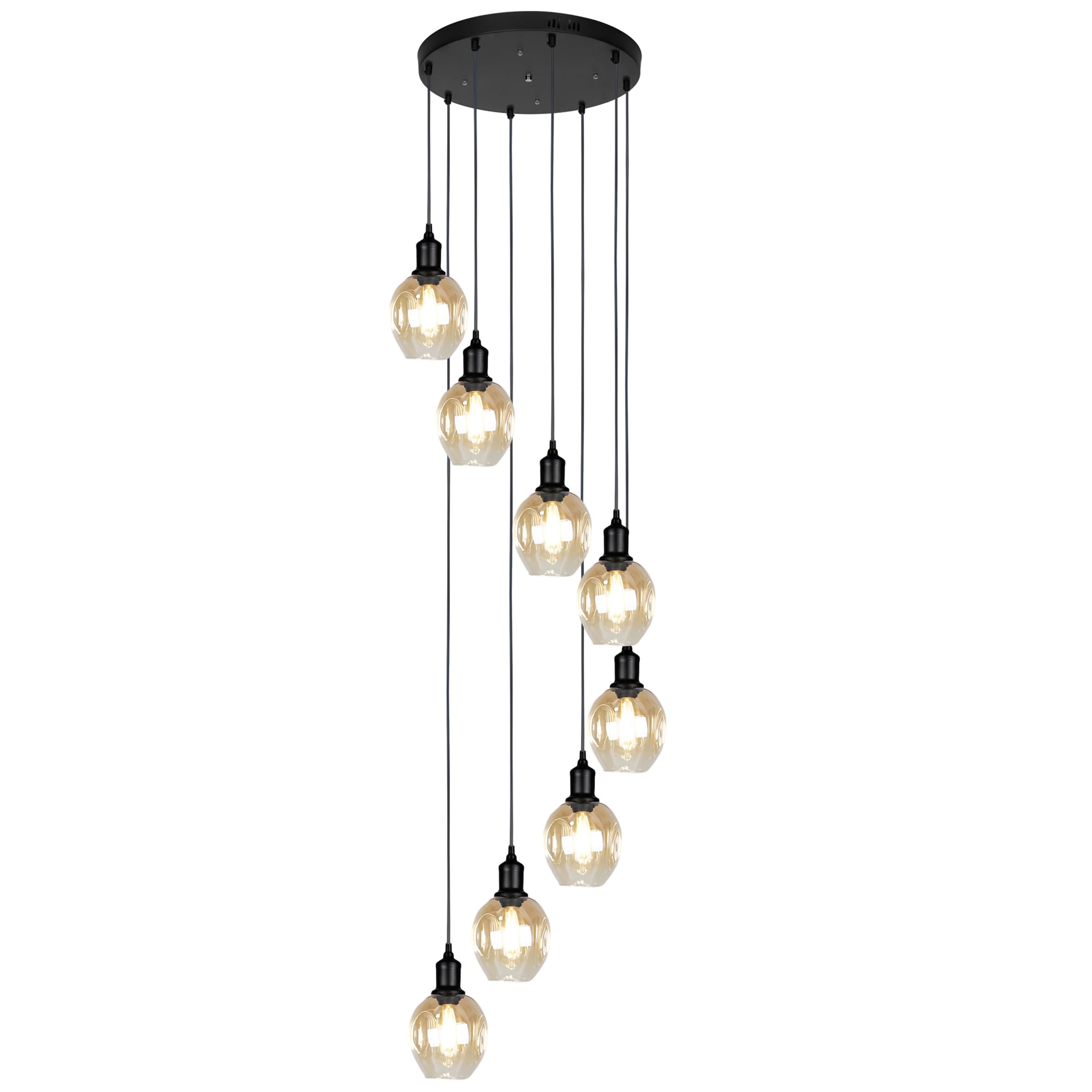 FYZDLAOR Vintage 8-Light Chandeliers Spiral High Ceiling Pendant Lighting Champagne Glass Shade Dome Chandelier for Foyer Entryway Stairwell Ceiling Fixture