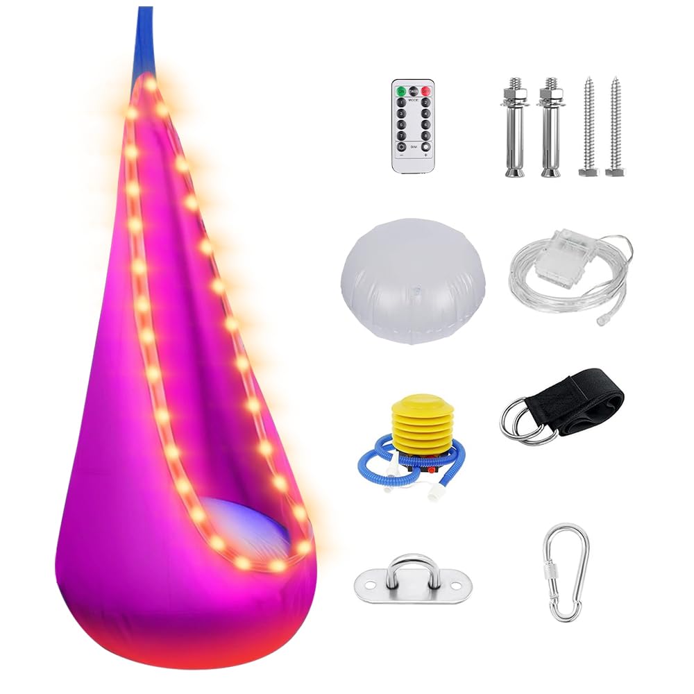 Hängehöhle, Tragbarer Hängesessel Schaukel mit LED, Pod Swing Seat mit Aufblasbarem Kissen, Hängesitz Schaukel, Pod Schaukelsitz max 80kg für Den Innen und Außenbereich