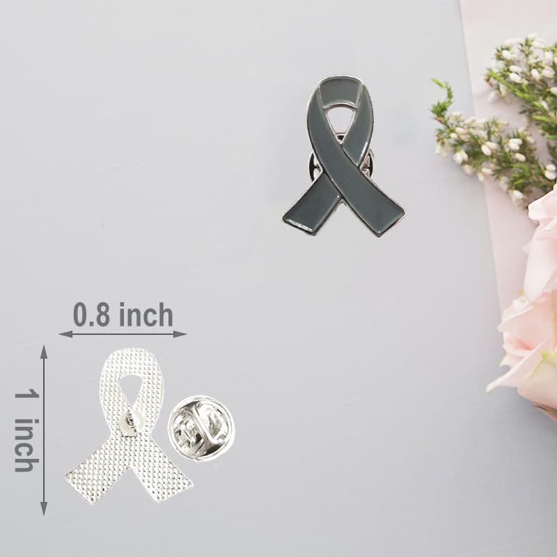 Image of Gray Ribbon Pin 100 pieces Gray awareness Enamel Lapel Brooches for Diabetes Brain Cancer Asthma Parkinson's Disease Awareness