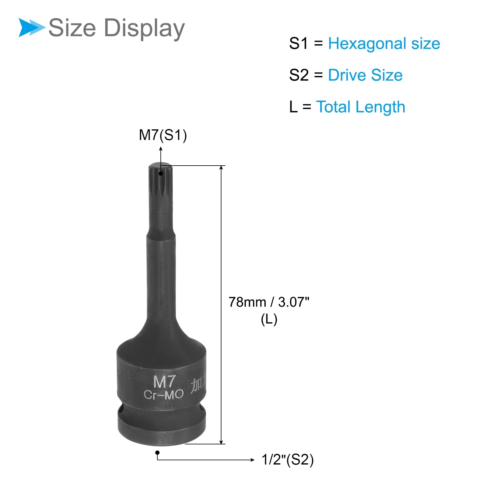 CoCud Impact Triple Square Spline Bit Socket, M7 Bit 1/2" Drive, Metric Lengthen Screwdriver Socket Adapter - Image 2