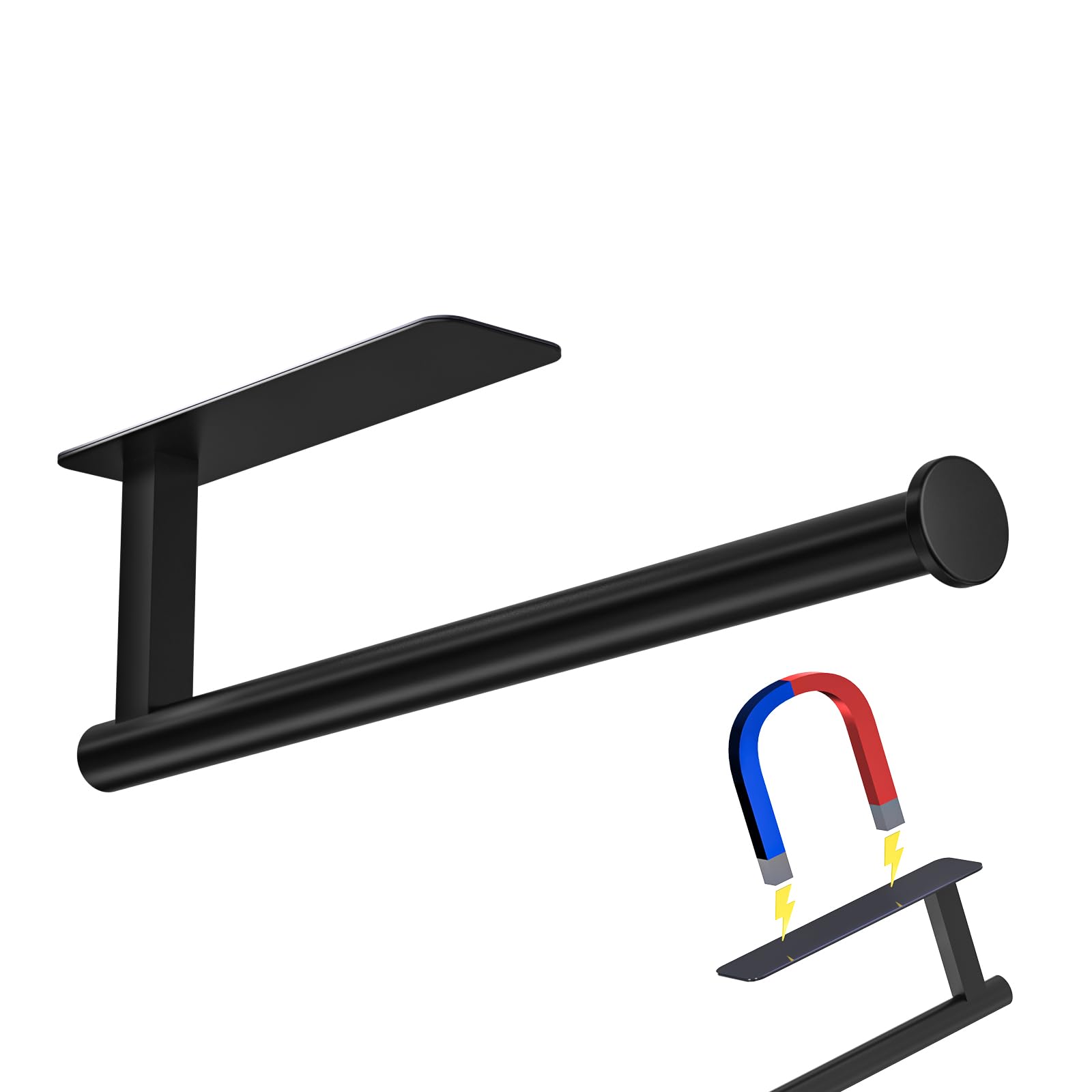 ASTOFLI Magnetic Fridge & Wall Mount Towel Holder, Sturdy Under Cabinet, Black Hanging, Magnet Wall