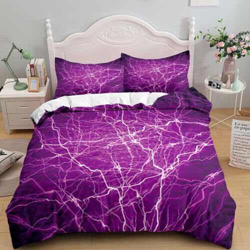 Housse de couette 140x200 marbre violet parure de lit 3 pièces microfibre 110g chambre