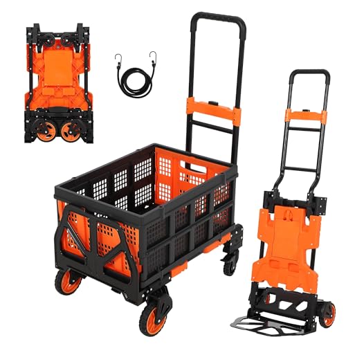 Carretilla plegable 2 en 1 con cesta y 4 ruedas, carga 330 lb