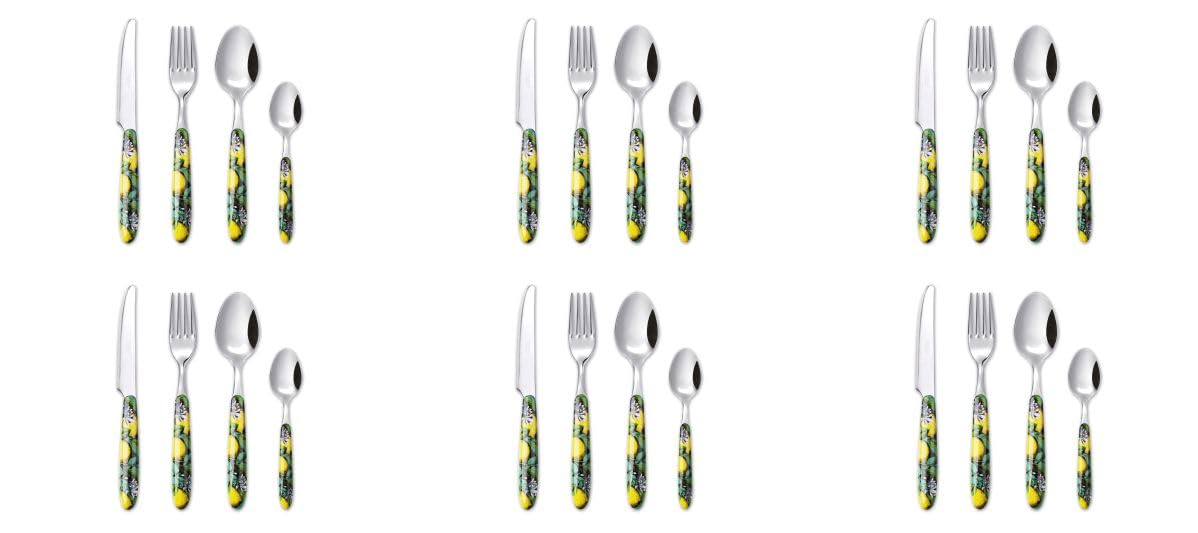 Excelsa Boboli Set 24 Posate, Acciaio Inox, Manici Decorati con Limoni, 6 Servizi