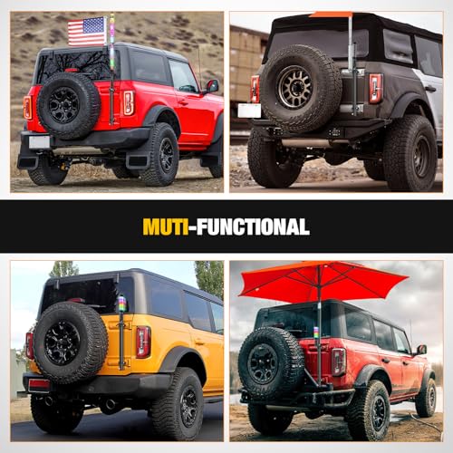 Image of Nilight Tailgate Flagpole w / CB Antenna Mount for Ford Bronco 2021 2022 2023 2024 2025 Heavy Duty Rear Door Flag Holder Bracket for Off-Road Camping, No Drill Installation