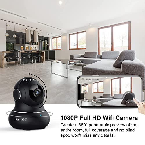 Image of Indoor Camera, 1080P Home Security Camera, Pet Camera with Phone App,Night Vision, Motion Detection, 2-Way Audio, 360 Degree WiFi Camera Wireless for Baby /Dog /Nanny, Work with Alexa(Black)