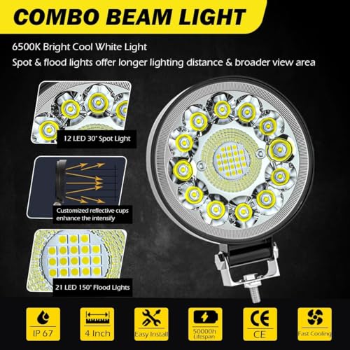 Image of Round LED Work Lights for Tractor, Driving Fog Off Road Lights 4 Inch 123W for Motorcycles Jeep Trucks Pickup Golf Cart SUV ATV UTV 4x4 Van Camper 20Pack