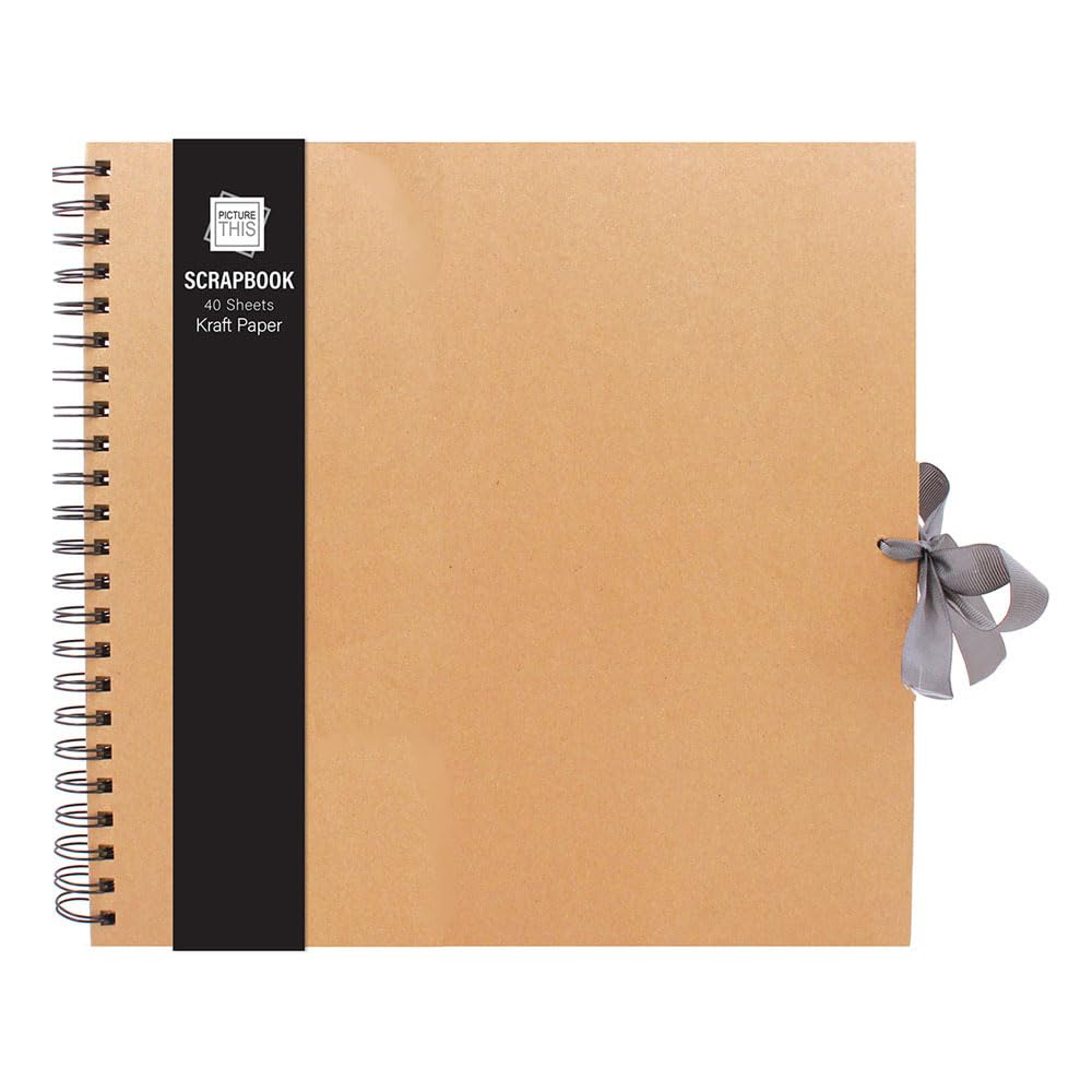 Sixstore Kraft Small/Medium/Large Square Scrapbook- Quality Kraft Paper Scrapbook with Ribbon (Brown, Large 30cm x 30 cm - 40 Sheets)