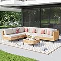 WELYAS Patio Furniture Set 7 Piece Outdoor Sectional Free Combination Outdoor Couch with Thick Cushion All Weather Wicker Patio Conversation Sets for Backyard, Deck, Poolside