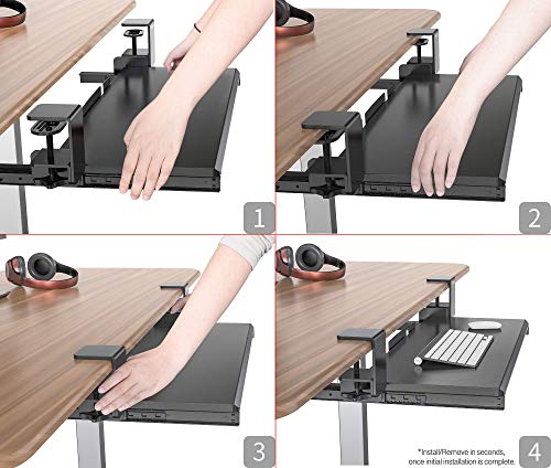Clamp On Keyboard Tray Under Desk Storage - Ergonomic Desk Drawer Computer Keyboard Stand Under Desk Drawer - Under Desk Keyboard Tray Desk Extender - Office Keyboard Drawer Keyboard Stand for Desk