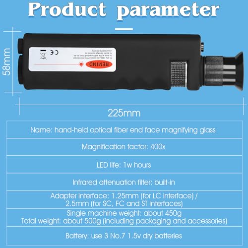 Image of 400X Fiber Optic Microscope with LED Lighting Handheld Fiber Optic Inspection Magnifying Equipped with a 1.25mm 2.5mm Adapter for SC /FC /ST /LC interfaces